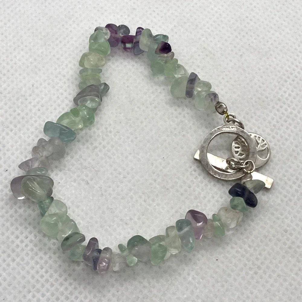 Fluorite Chip Stone 34'' Necklace & Matching 7.5'' Bracelet Set Sterling‎ Silver